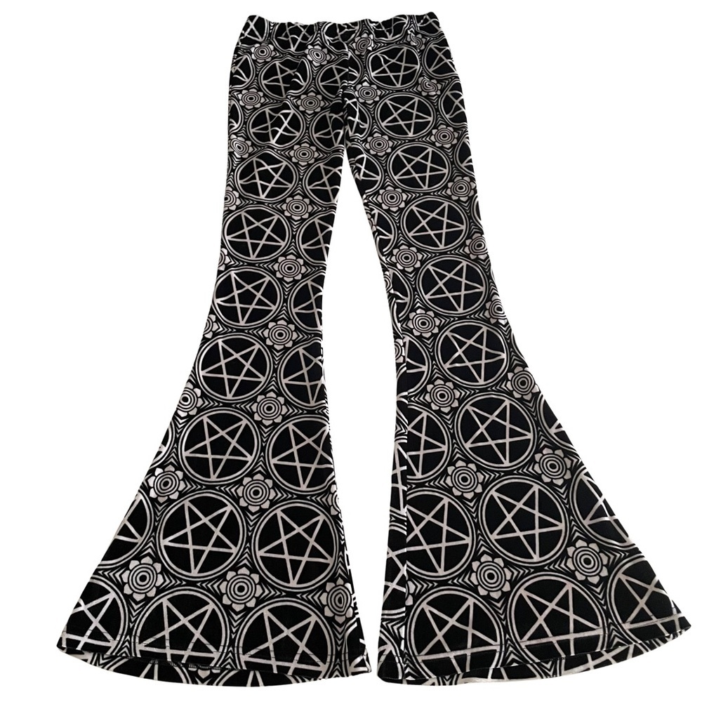 ❌ SOLD ❌ KILLSTAR Pentagram Velvet Bell Bottom Pants Size Large - Picture 3 of 9